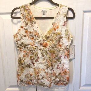 Nicola Womens Floral Lace Sleeveless Surplice Top Size Medium